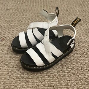 Dr. Martens White Leather Strappy Sandals with Black Sole